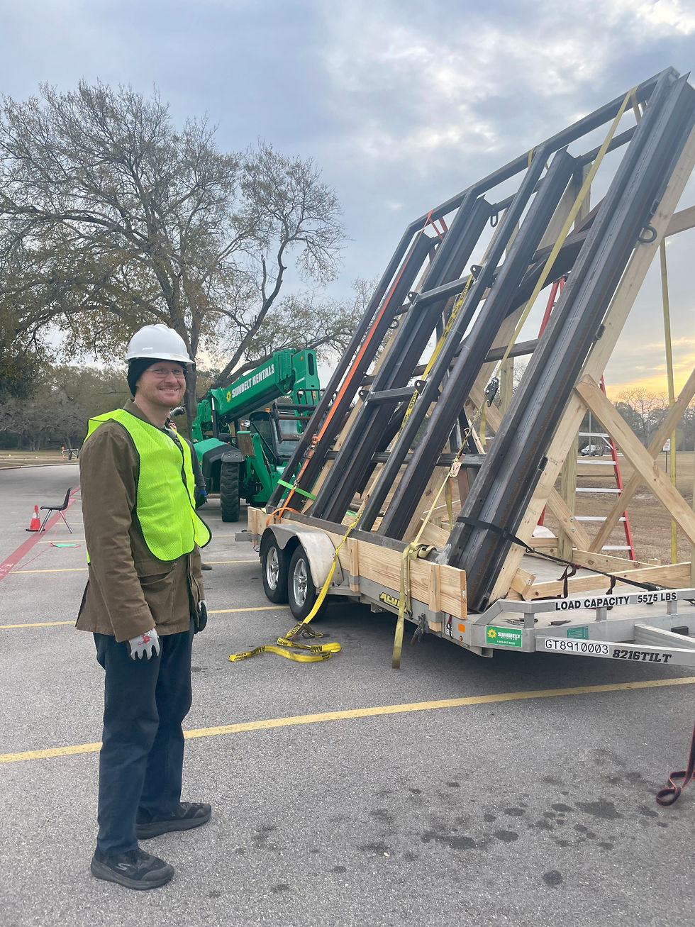 Charlie grins with relief after the crew made it safely to Seabrook with the 4500lbs steel cage.