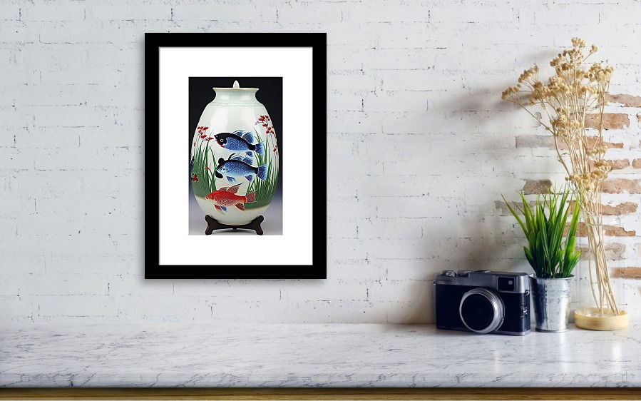 Thumbnail: 0003 Three Fish Framed Pottery