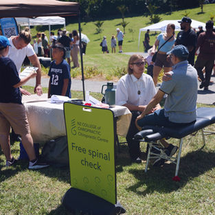 Chiropractors consulting attendees in the park