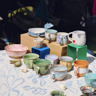 Serious Pottery display of handmade ceramics on their stall table
