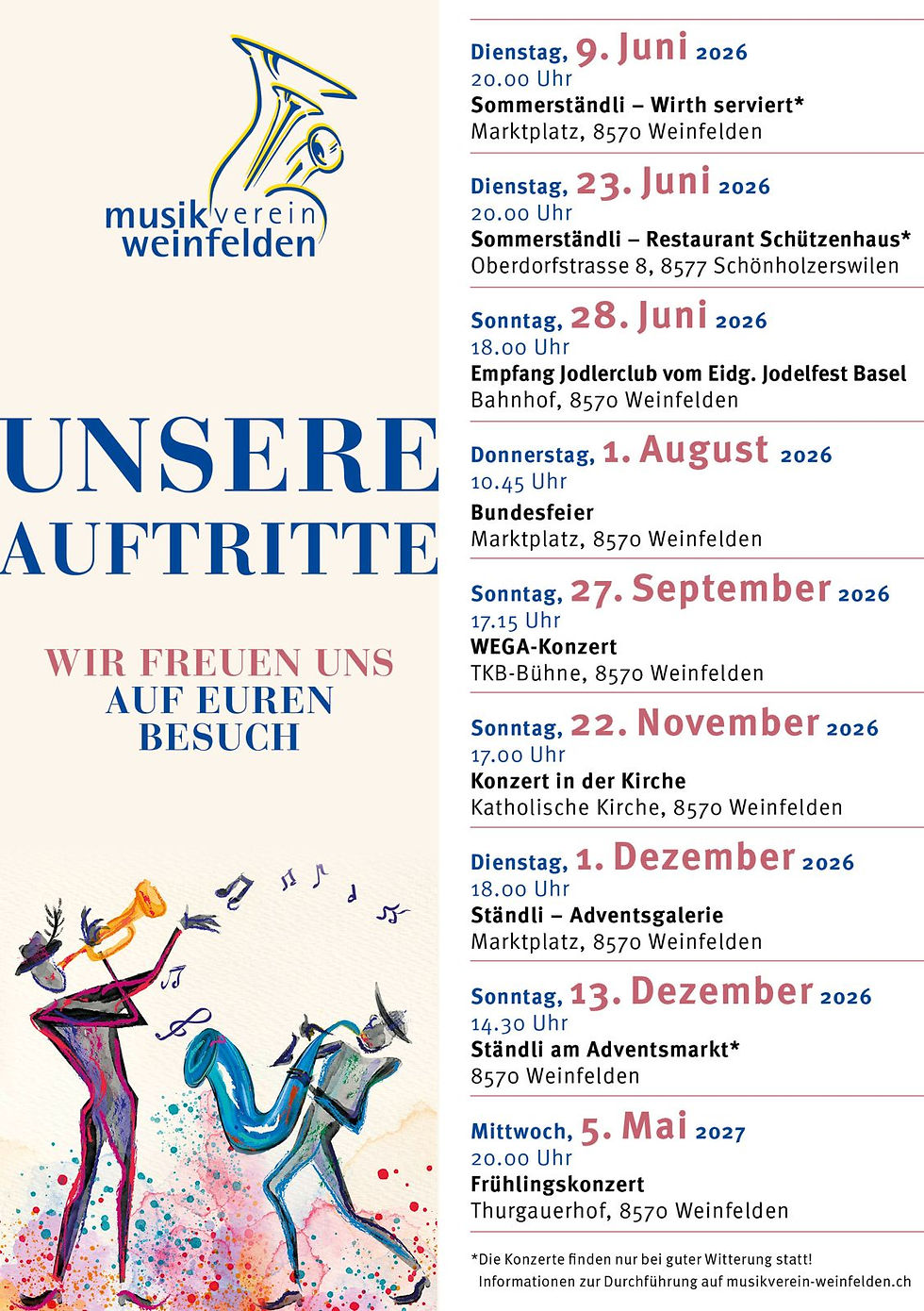 Sommerständli und Auftritte 2026