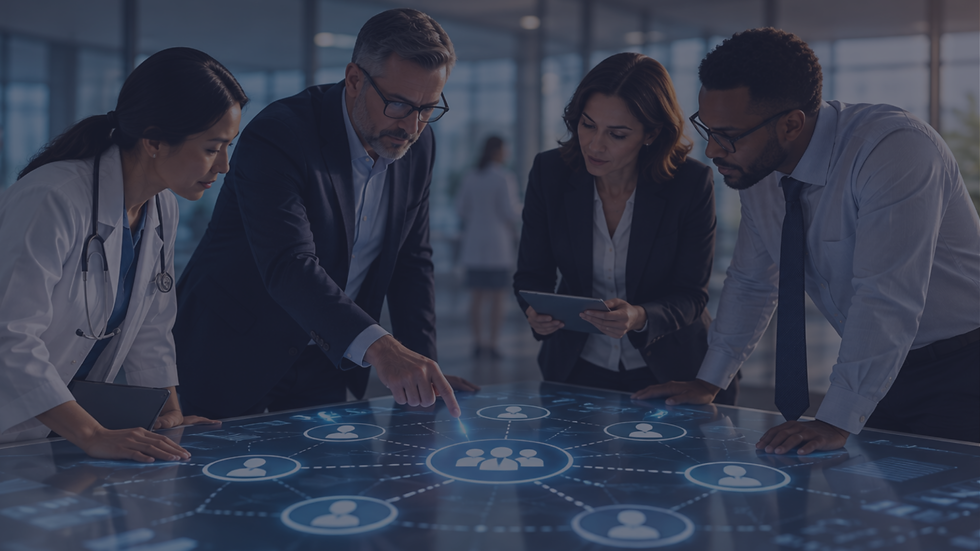 Healthcare leader considering AI risk, stakeholder impact, and human accountability in an AI-enabled healthcare workflow.