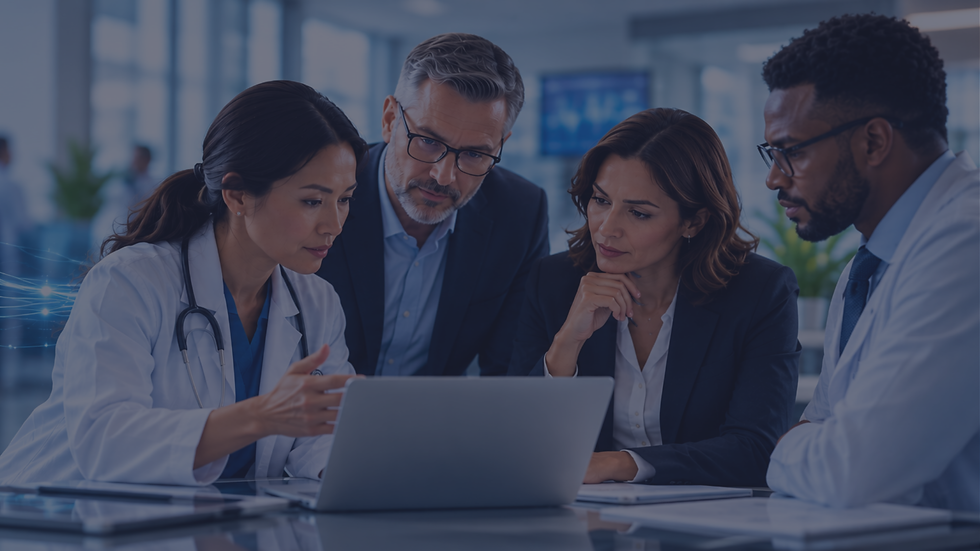 Healthcare leader considering AI risk, stakeholder impact, and human accountability in an AI-enabled healthcare workflow.
