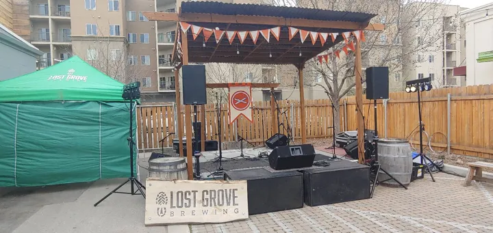 An outdoor stage setup at Lost Grove.