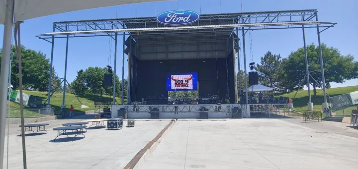An outdoor concert stage ready for the show.