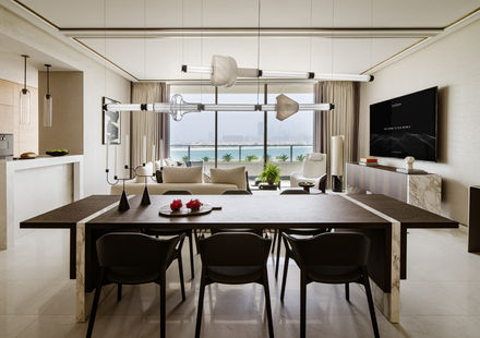 Modern dining and living room with sea view Nu Projects Dubai
