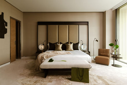 Luxury bedroom with soft colors and modern furniture Nu Projects Dubai