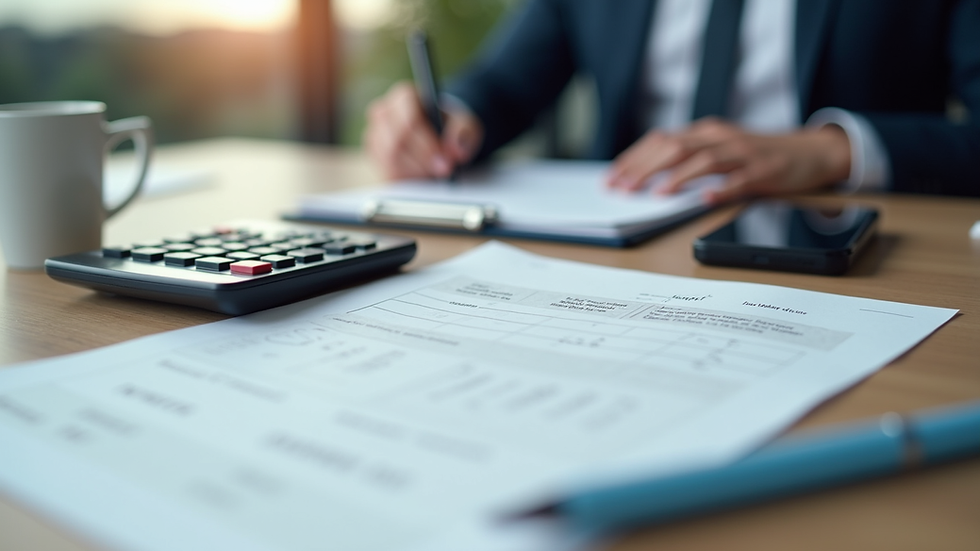 Close-up view of legal documents and calculator on a desk