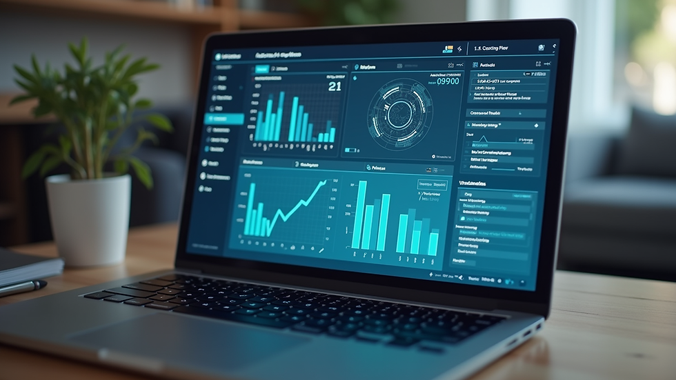 Eye-level view of a laptop screen showing AI software dashboard