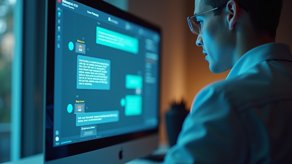 Close-up view of a computer screen showing AI chatbot conversation with a potential client