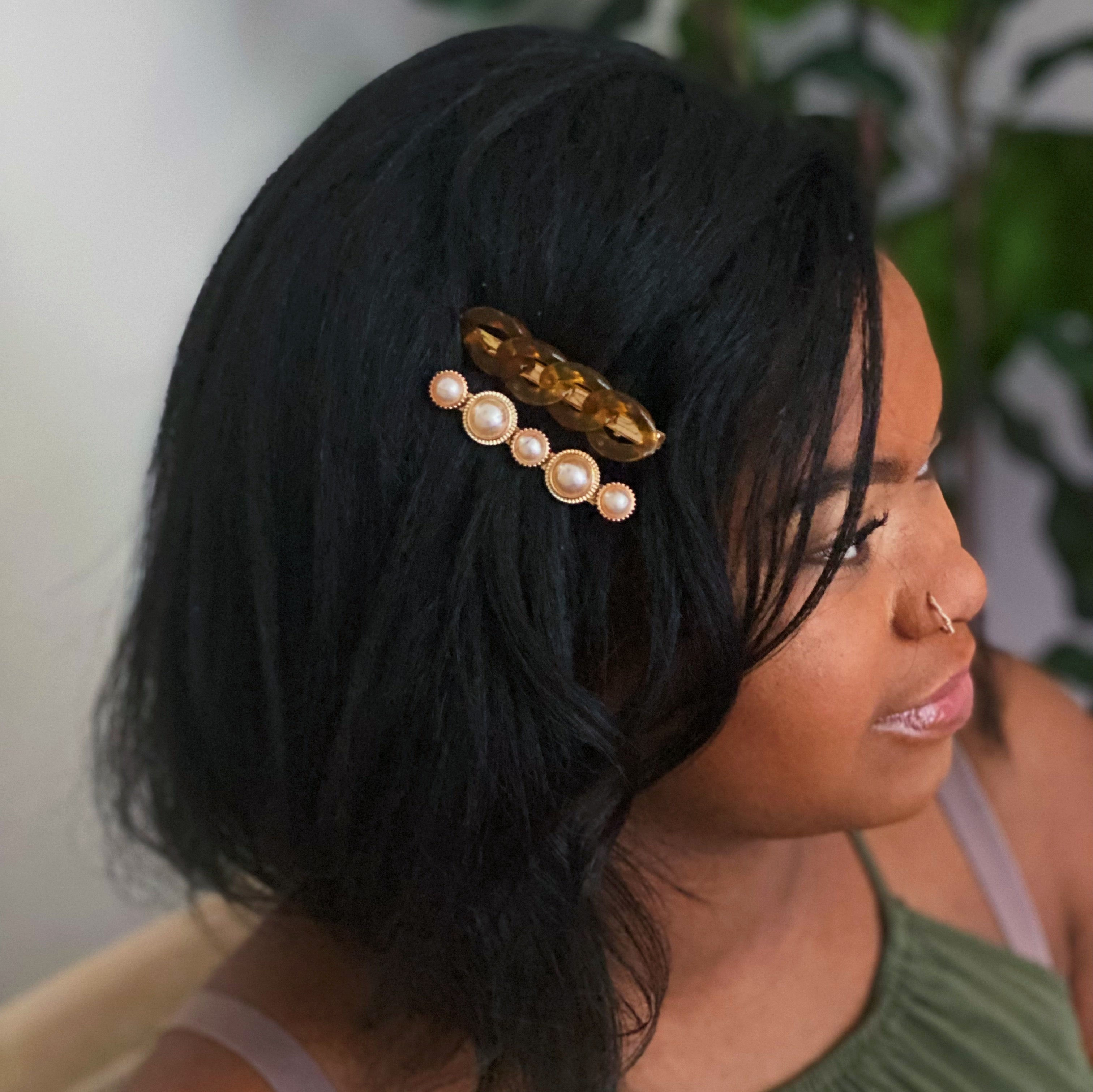 Marble & Pearl Hair Clip Set