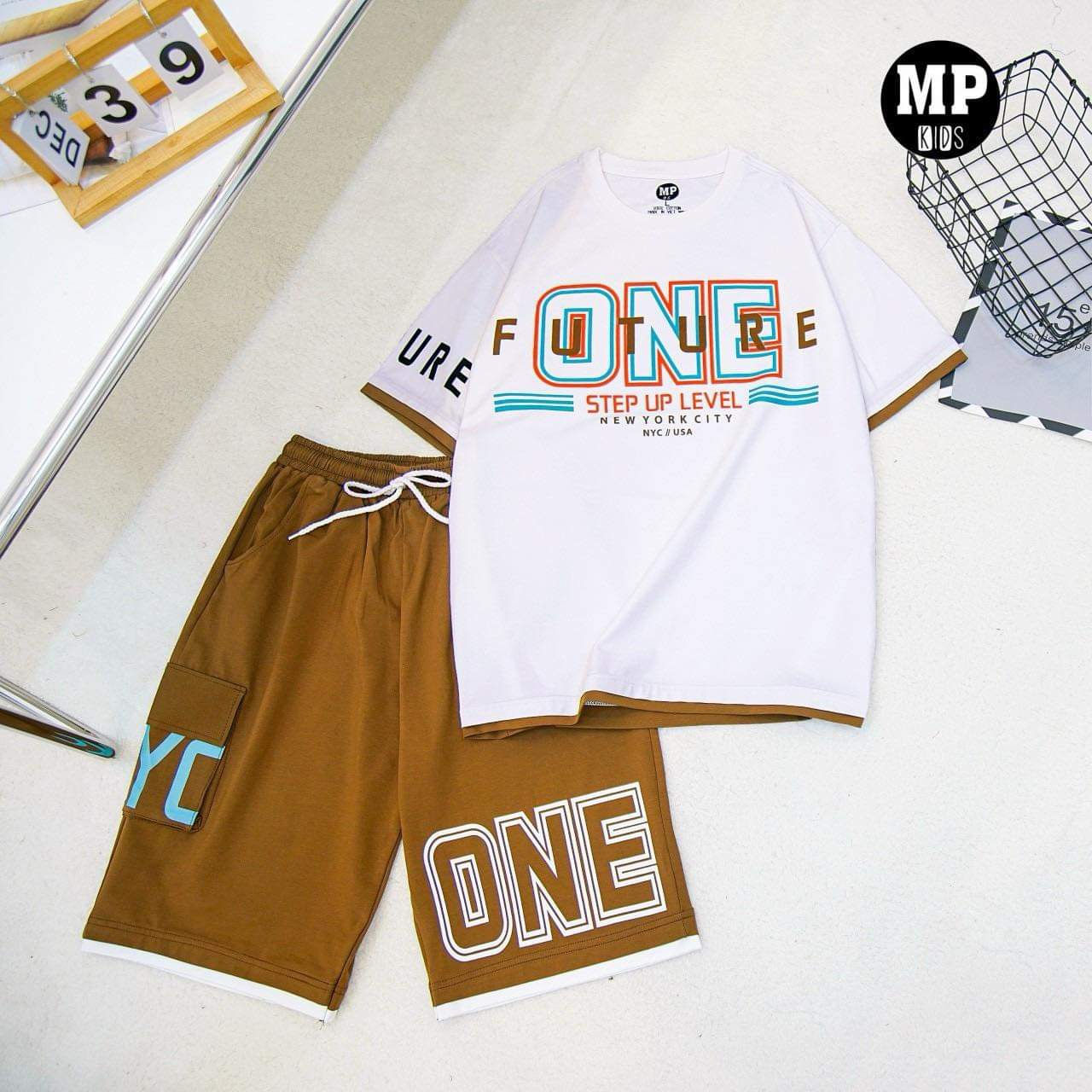 Boy's casual set- printed White