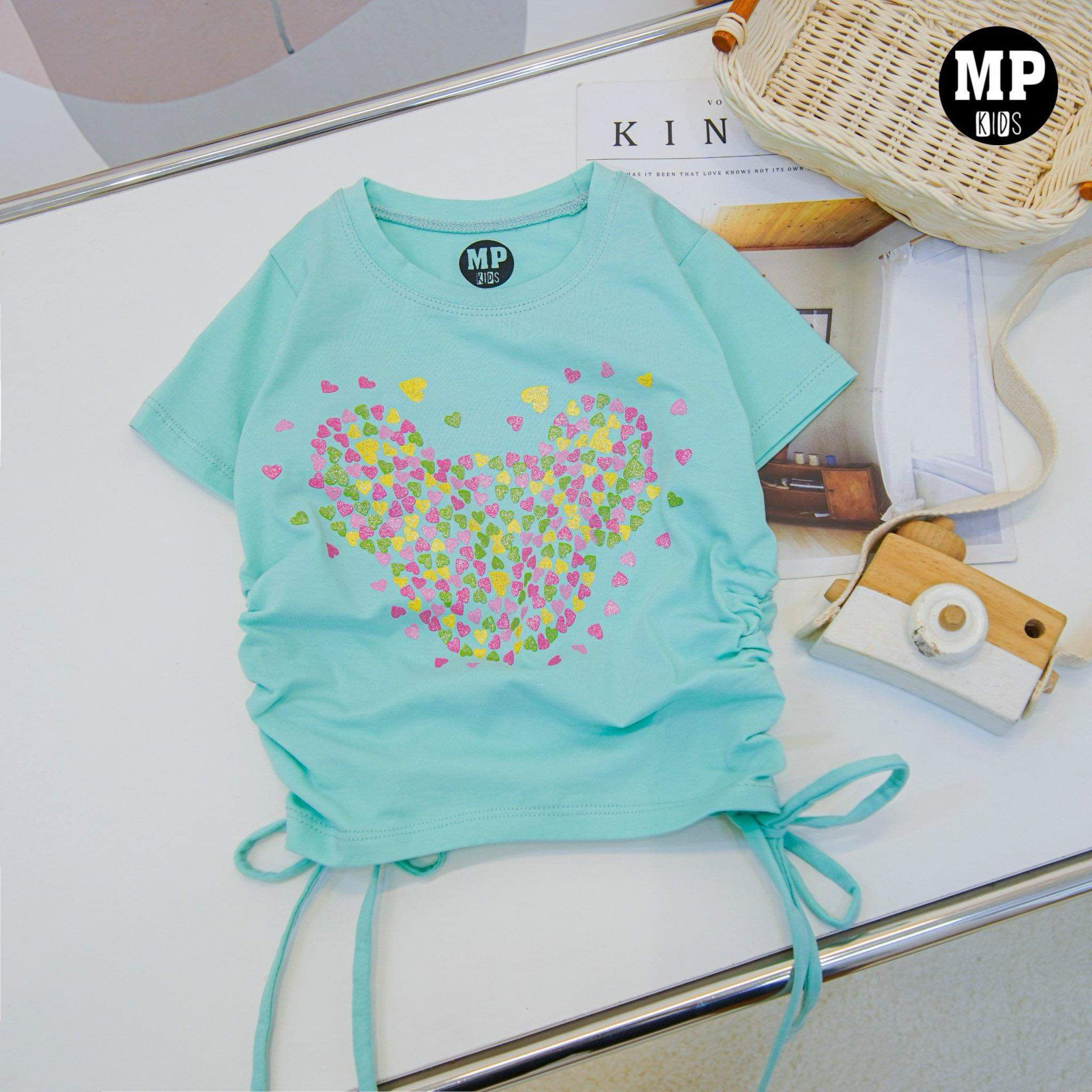 Girl's casual top- printed Light Teal Blue