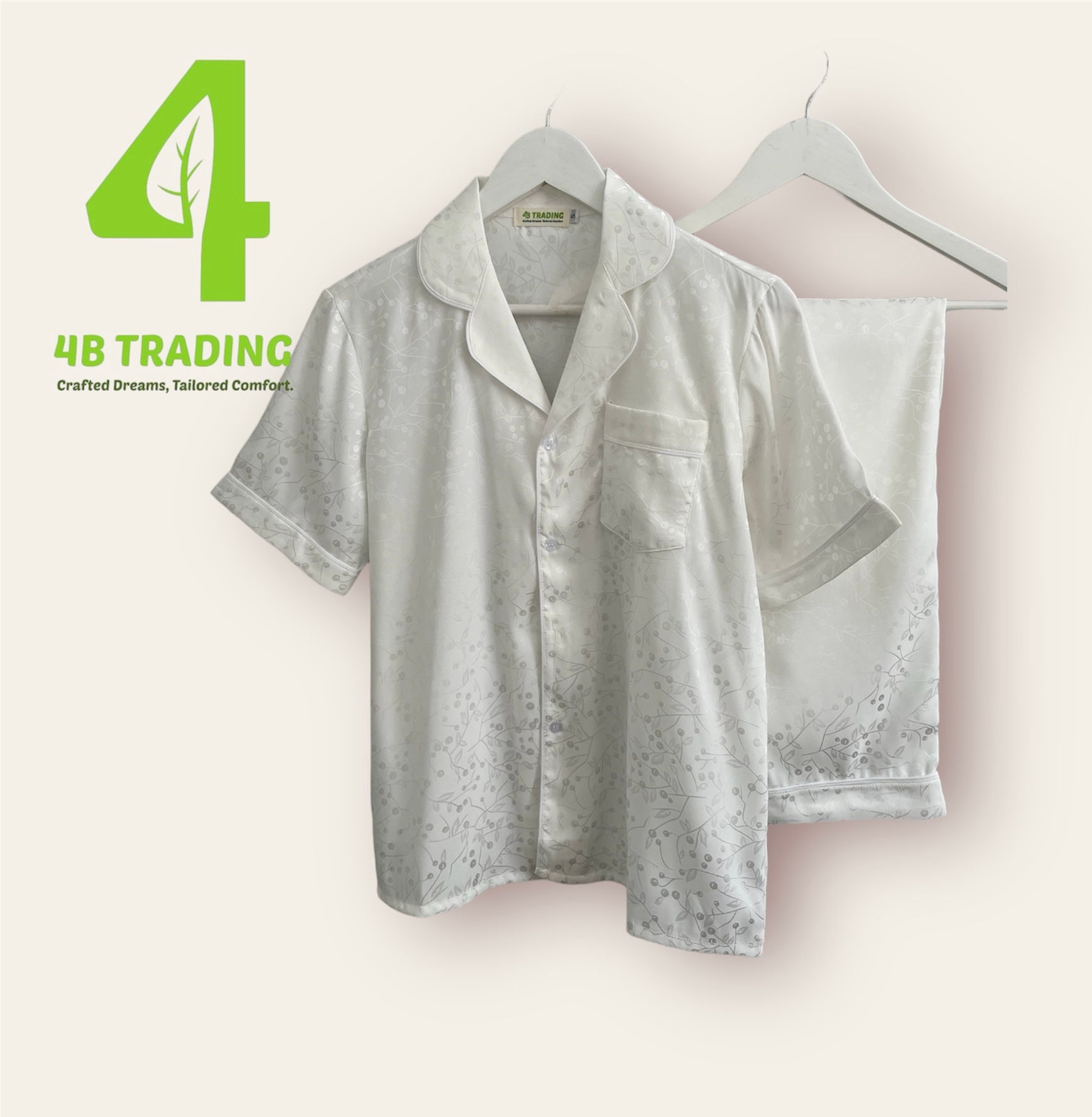Women's Pyjama set (short sleeves) White printed