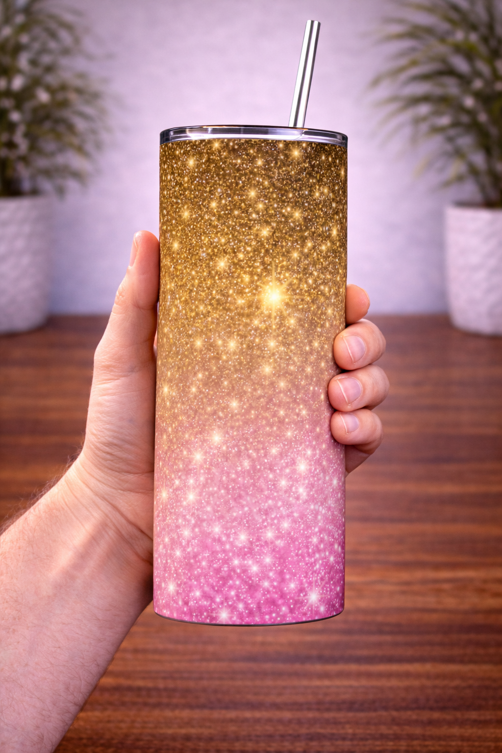 Gold & Pink Glitter Ombre Tumbler