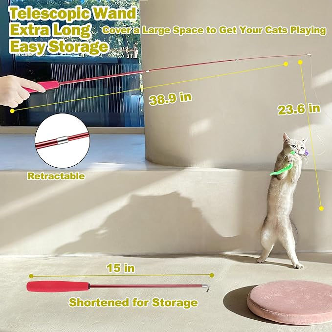 Thumbnail: MeoHui Cat Toys for Indoor Cats, Interactive Cat Toy 2PCS Retractable Wand Toy a