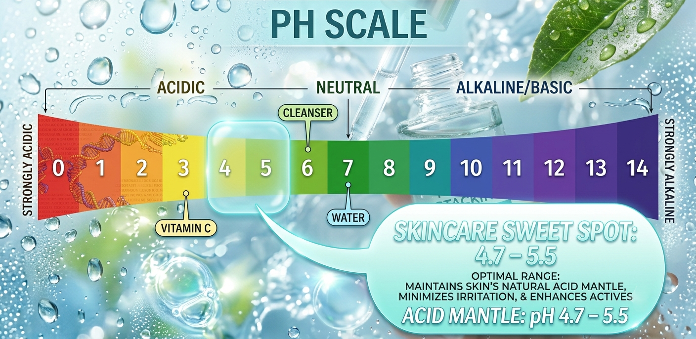 a PH scale showing skincare optimal range