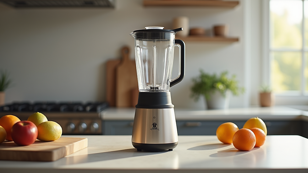 Close-up view of a stylish rechargeable blender on a kitchen countertop