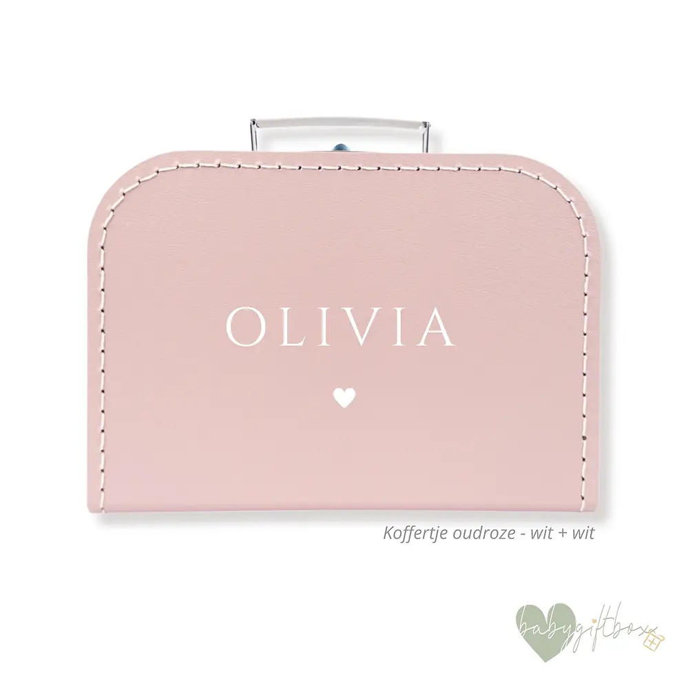Thumbnail: Gepersonaliseerd oudroze koffertje met naam en klein hartje van Babygiftbox