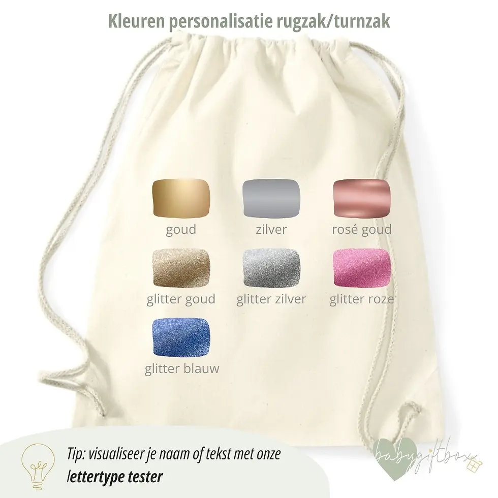 Thumbnail: Katoenen rugzakje in kleur naturel bedrukt met naam van Babygiftbox