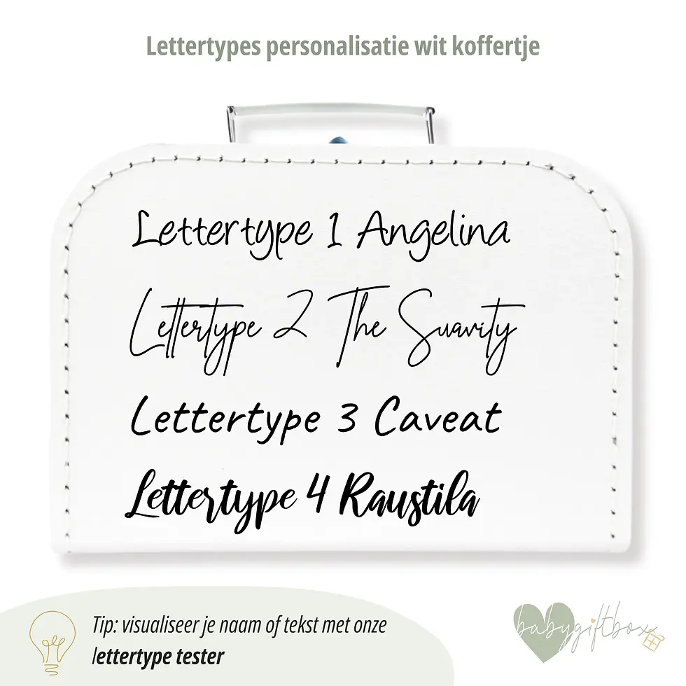 Thumbnail: Beschikbare lettertypes voor wit koffertje gepersonaliseerd met naam