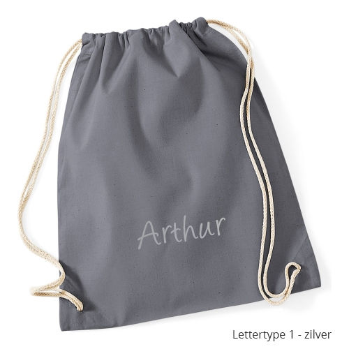 Thumbnail: Grijs turnzakje met naam of tekst
