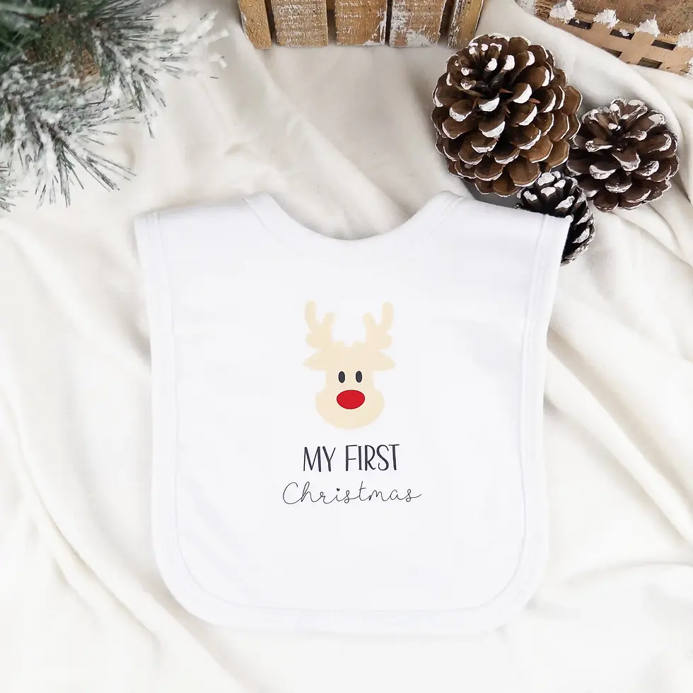 Thumbnail: witte slab voor baby's met rendier afbeelding en tekst 'my first christmas'