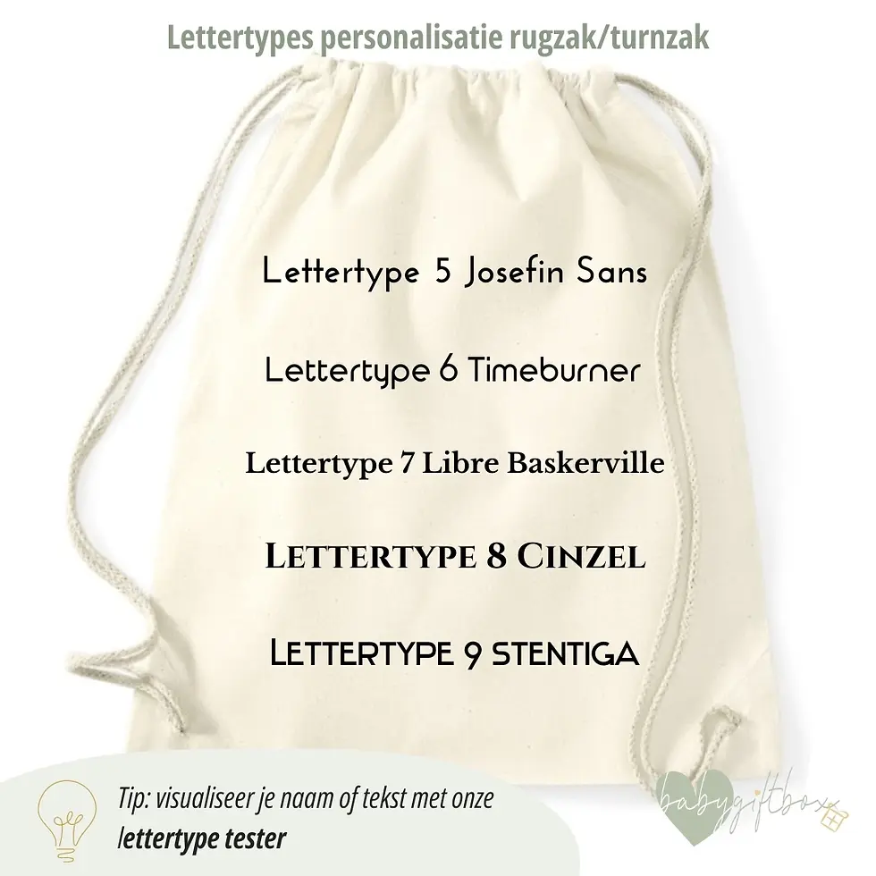 Thumbnail: Katoenen rugzakje in kleur naturel bedrukt met naam van Babygiftbox