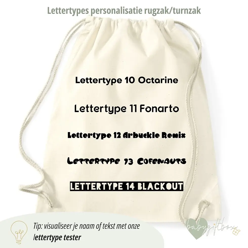 Thumbnail: Katoenen rugzakje in kleur naturel bedrukt met naam van Babygiftbox