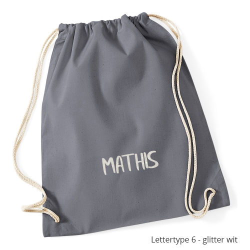 Thumbnail: Grijs turnzakje met naam of tekst