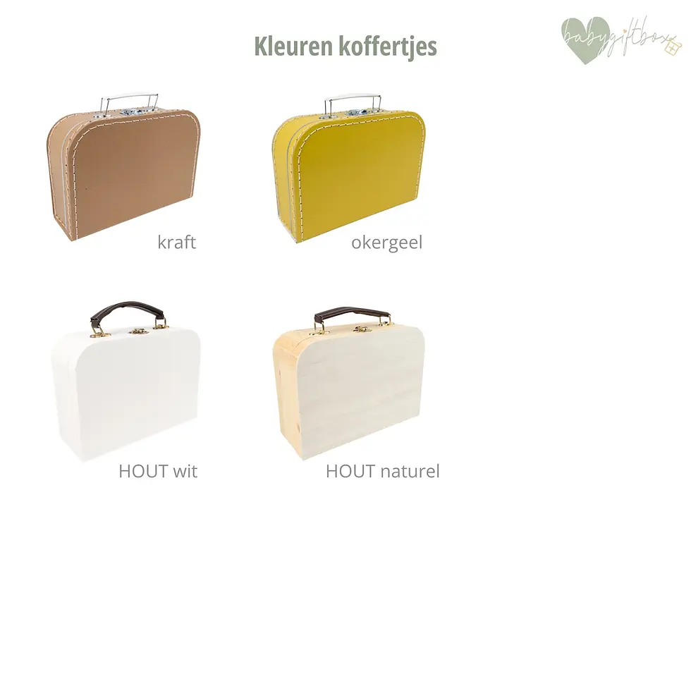 Thumbnail: Beschikbare kleuren van koffertjes bij Babygiftbox