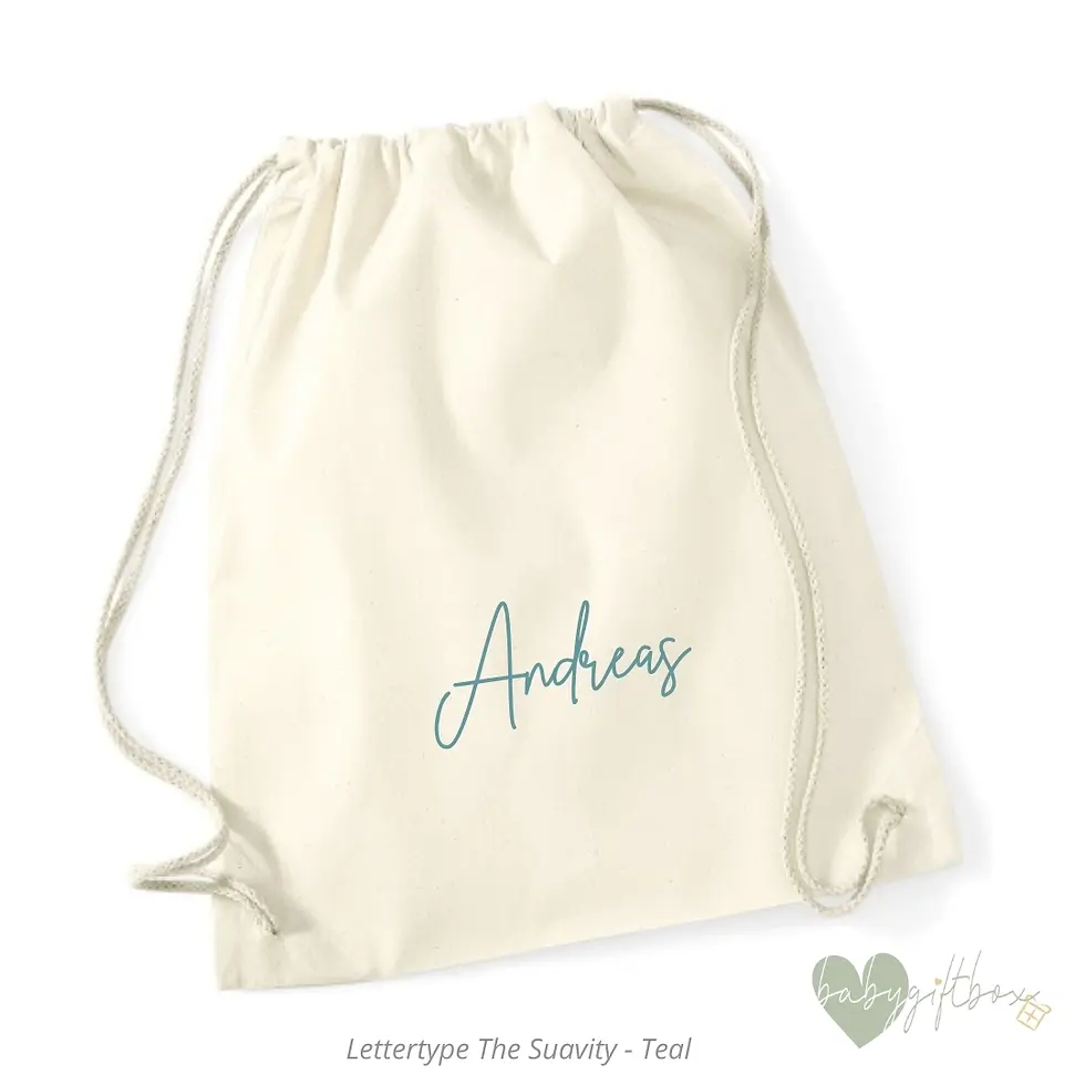 Thumbnail: Katoenen rugzakje in kleur naturel bedrukt met naam van Babygiftbox