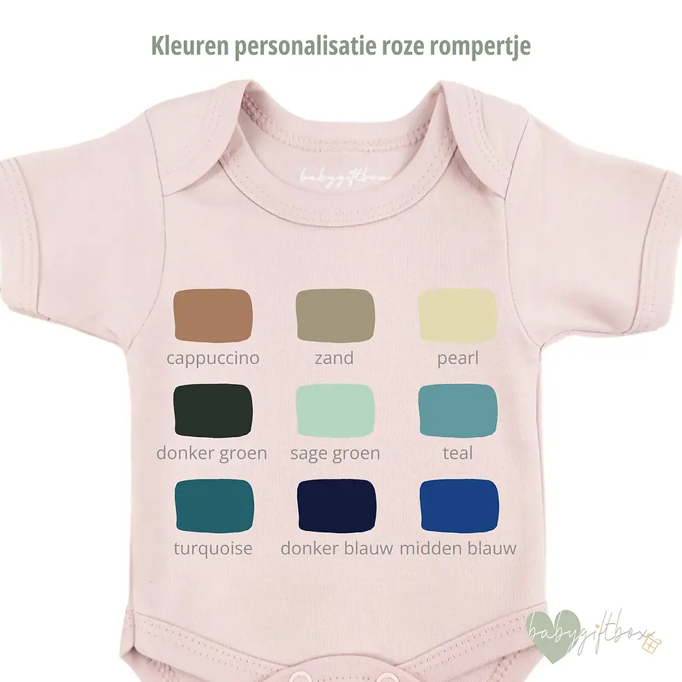 Thumbnail: Beschikbare kleuren voor personalisatie van roze romper met naam van Babygiftbox