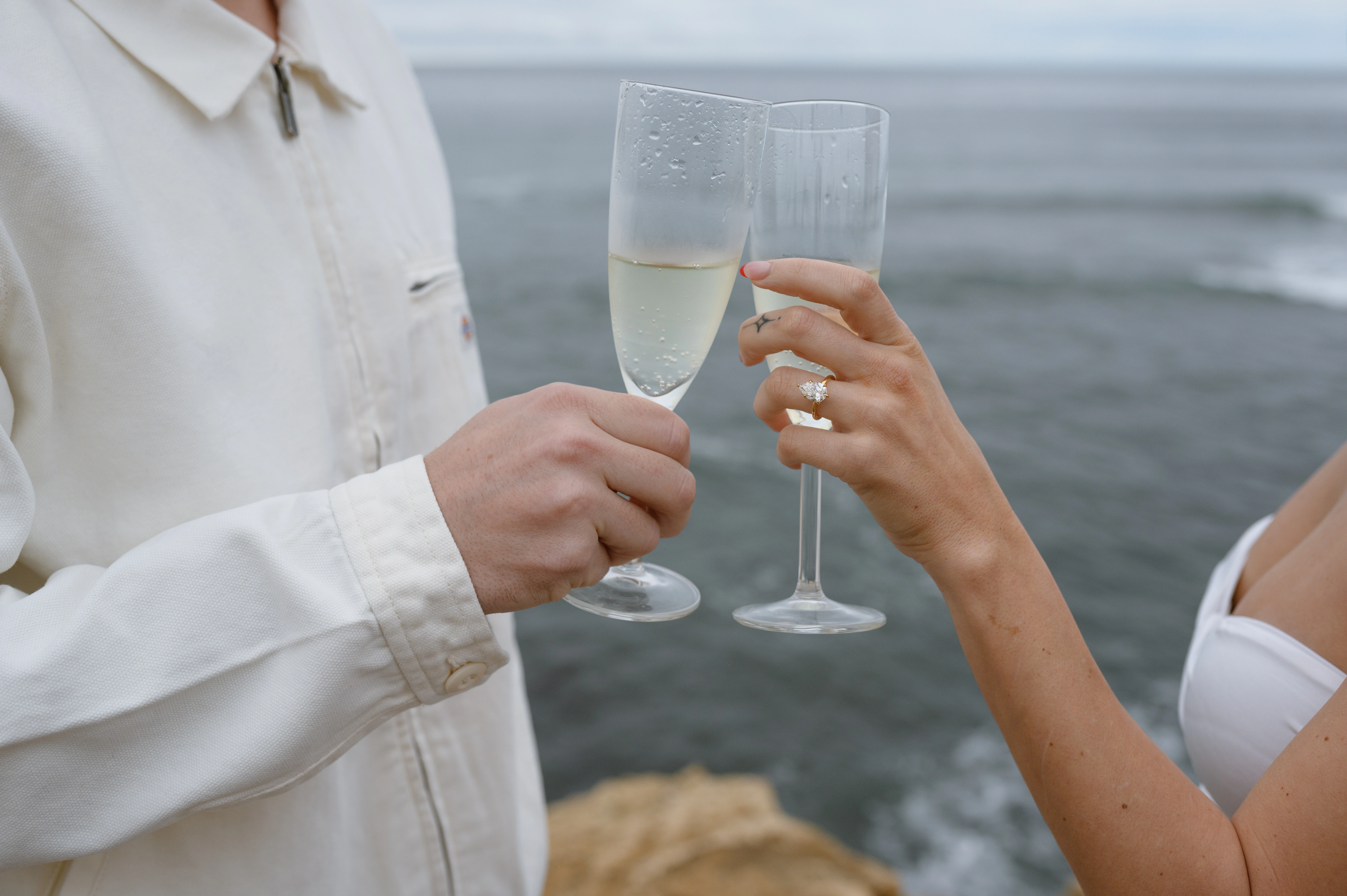 engagement ring close up Sunset Cliffs proposal