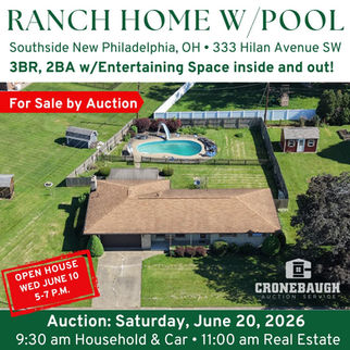 Saturday, June 20, 2026
Household Goods Auction Begins: 9:30 AM
Real Estate Sells: 11:00 AM