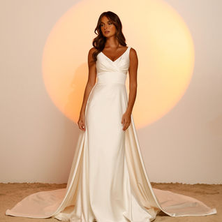 Overskirt, Madi lane. Ivory wedding dress. Fitted.