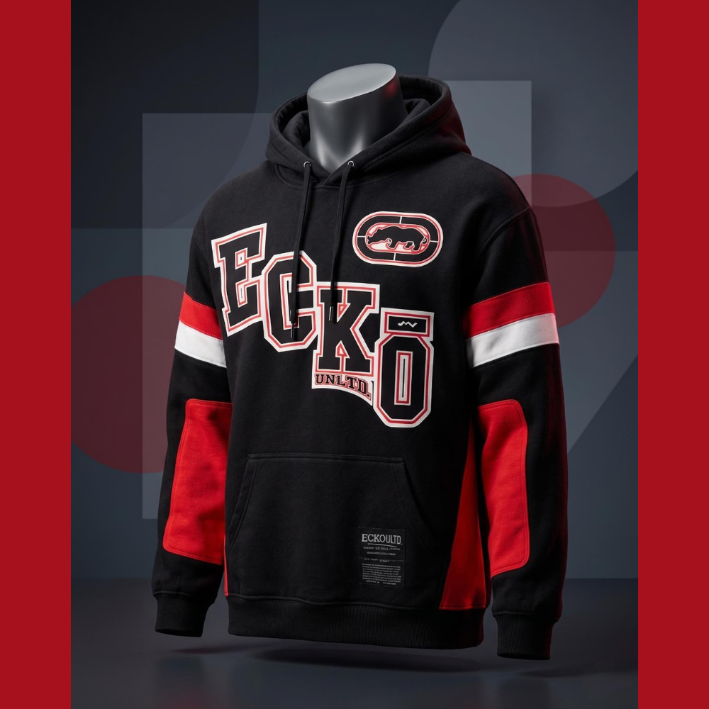 NWT Ecko Unltd. Men's Graphic Fleece Pullover Hoodie - Black/Red/White (Sizes M-