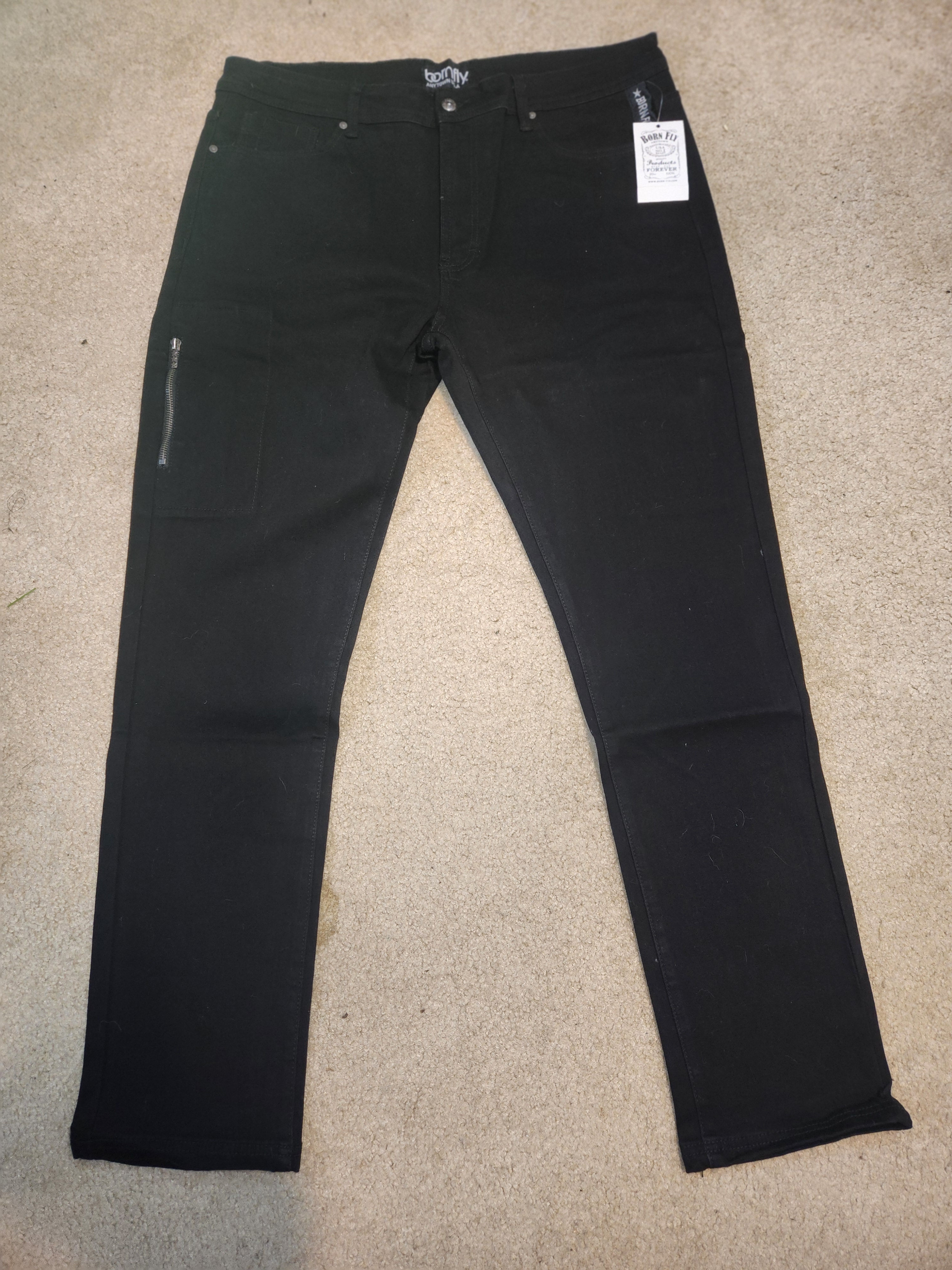 NWT Born Fly "Stealth Utility" Heavyweight 20oz Black Denim Jeans – Size 38