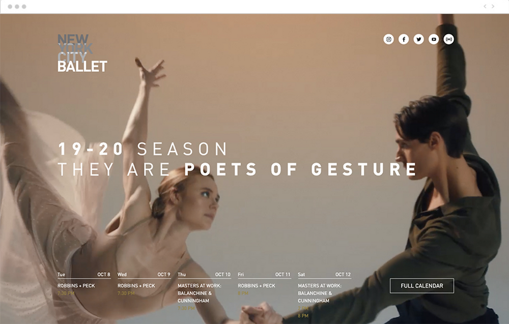 homepage for a ballet website