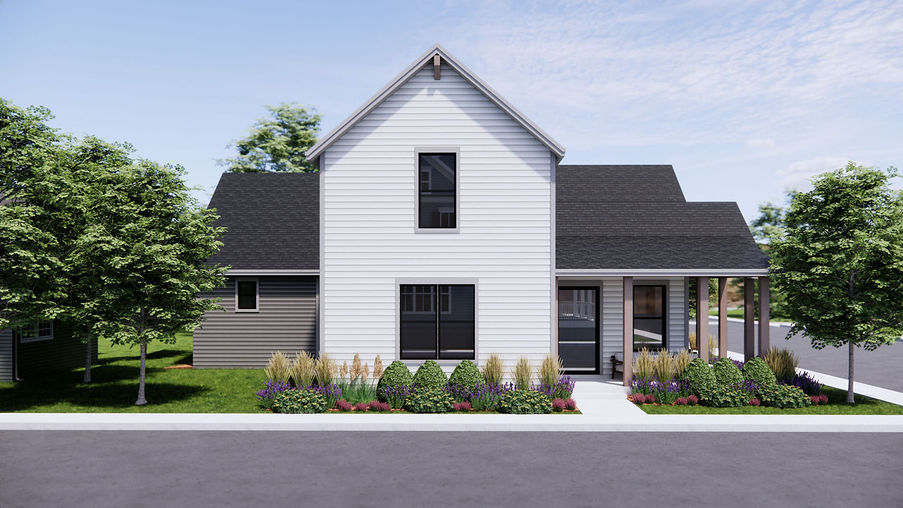 front elevation of remodel home preserving massing of original home