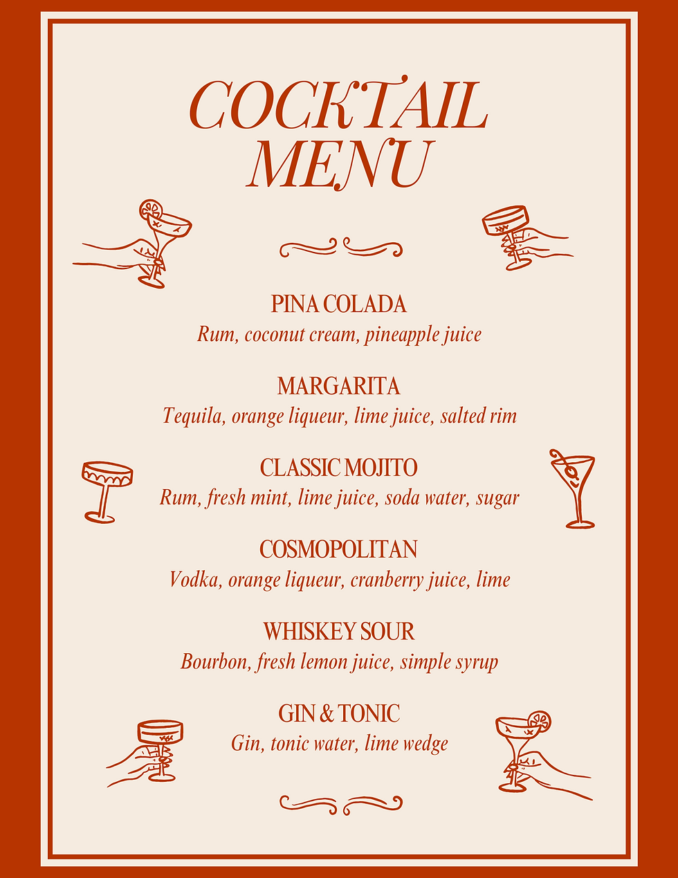 Orange and Beige Retro Illustrated Cocktail Menu