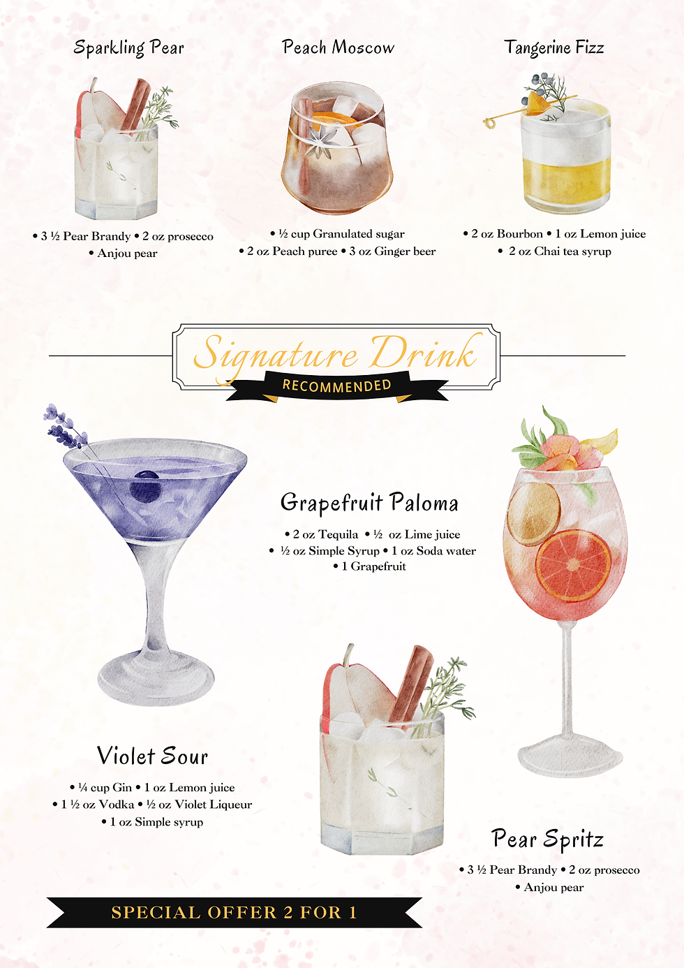 Hand drawn Signature Drink Menu