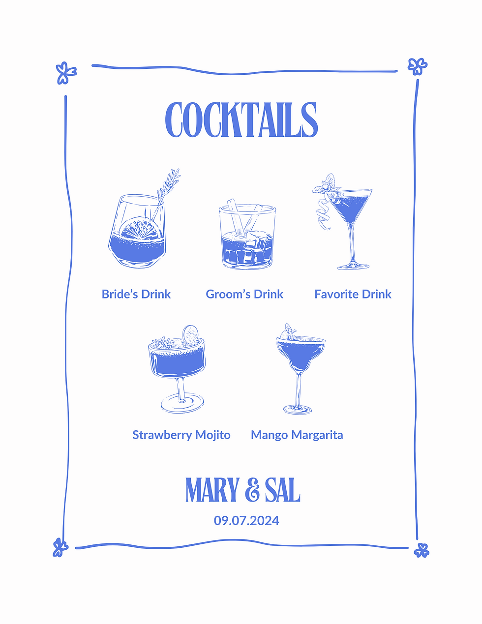 Blue Illustrative Simple Drinks Menu
