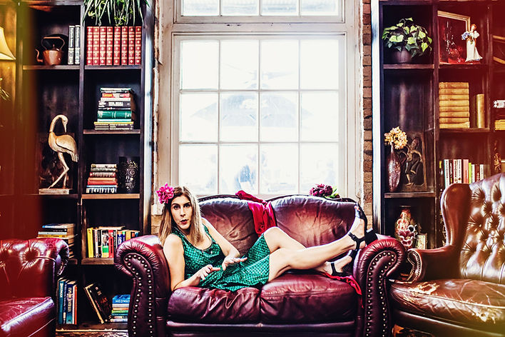 Karen lying on sofa - Chameleon by Karen Lee Roberts - indelabilityarts - Photo by Katie B