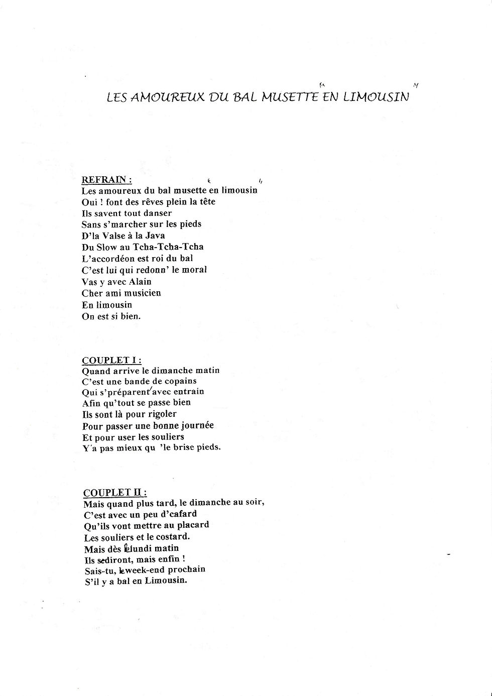 Parole Les Amoureux Du Bal Musette En Limousin