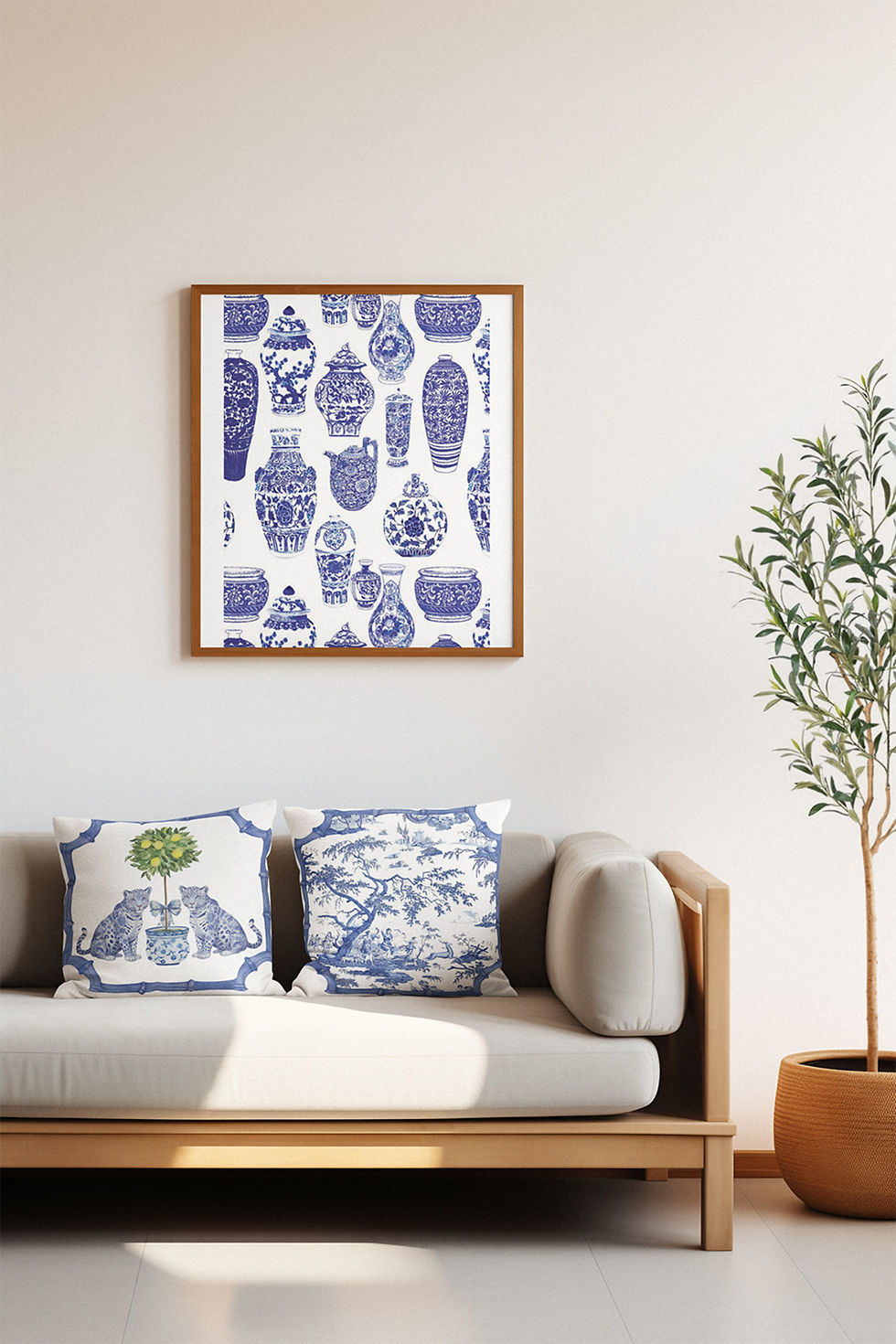 Küçük resim: Bleu Blanc, Toile De Jouy Kırlent Kılıfları 43x43 Cm - Dekoratif Kanepe, 2li