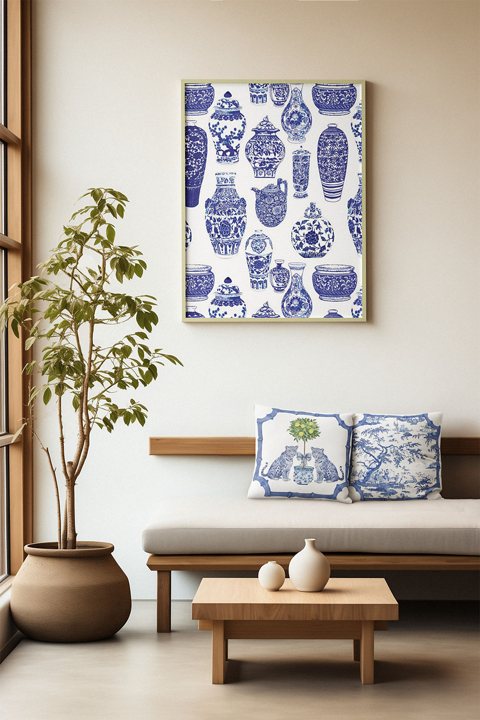 Küçük resim: Bleu Blanc, Toile De Jouy Kırlent Kılıfları 43x43 Cm - Dekoratif Kanepe, 2li