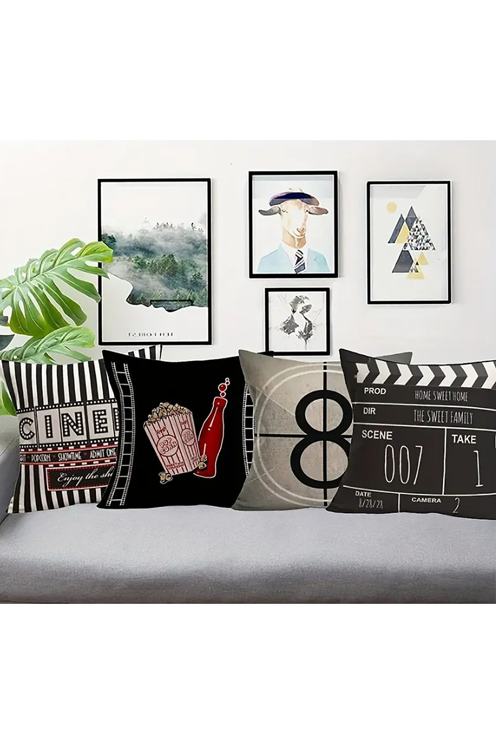 Küçük resim: Sinema Zamanı Kırlent Kılıfları 43x43 cm - Dekoratif Kanepe, 4lü Kırlent Kılıfı