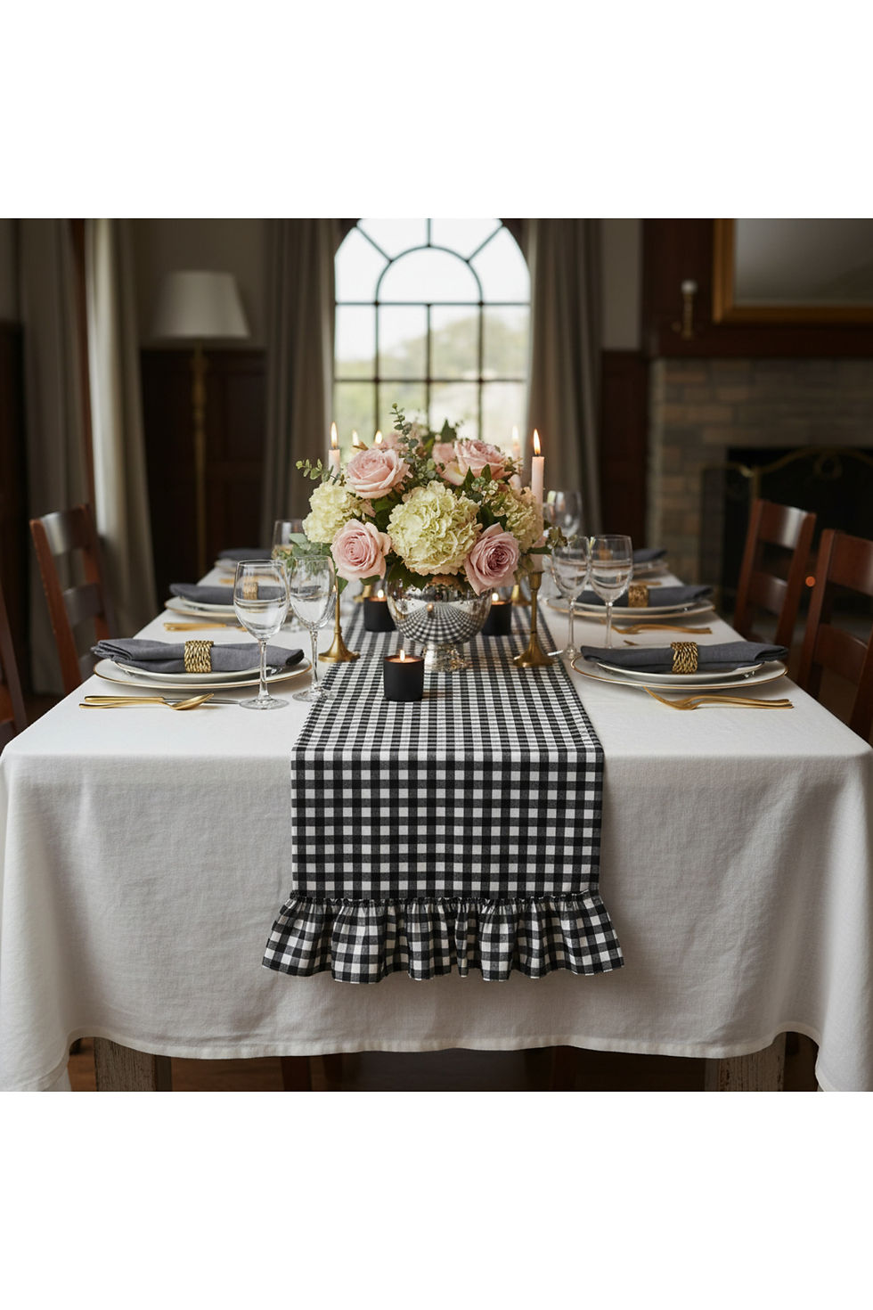 Küçük resim: Ekose, Fırfırlı, Pötikare Ranır- Table Runner