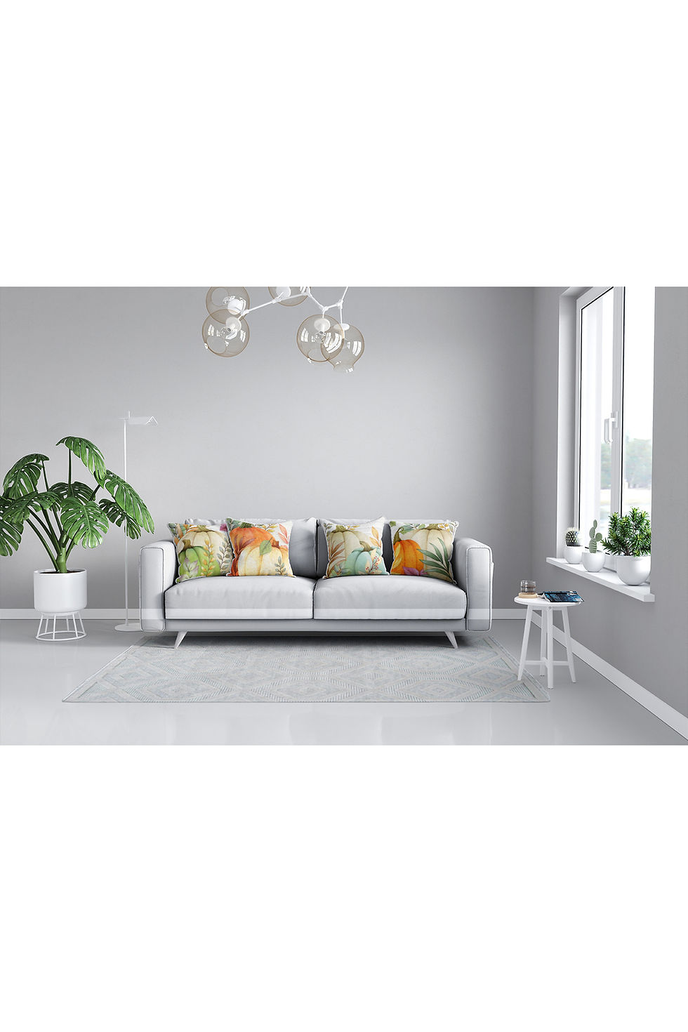Küçük resim: Balkabakları, Balkabağı Kırlent Kılıfları 43x43 cm - Dekoratif Kanepe, 4lü